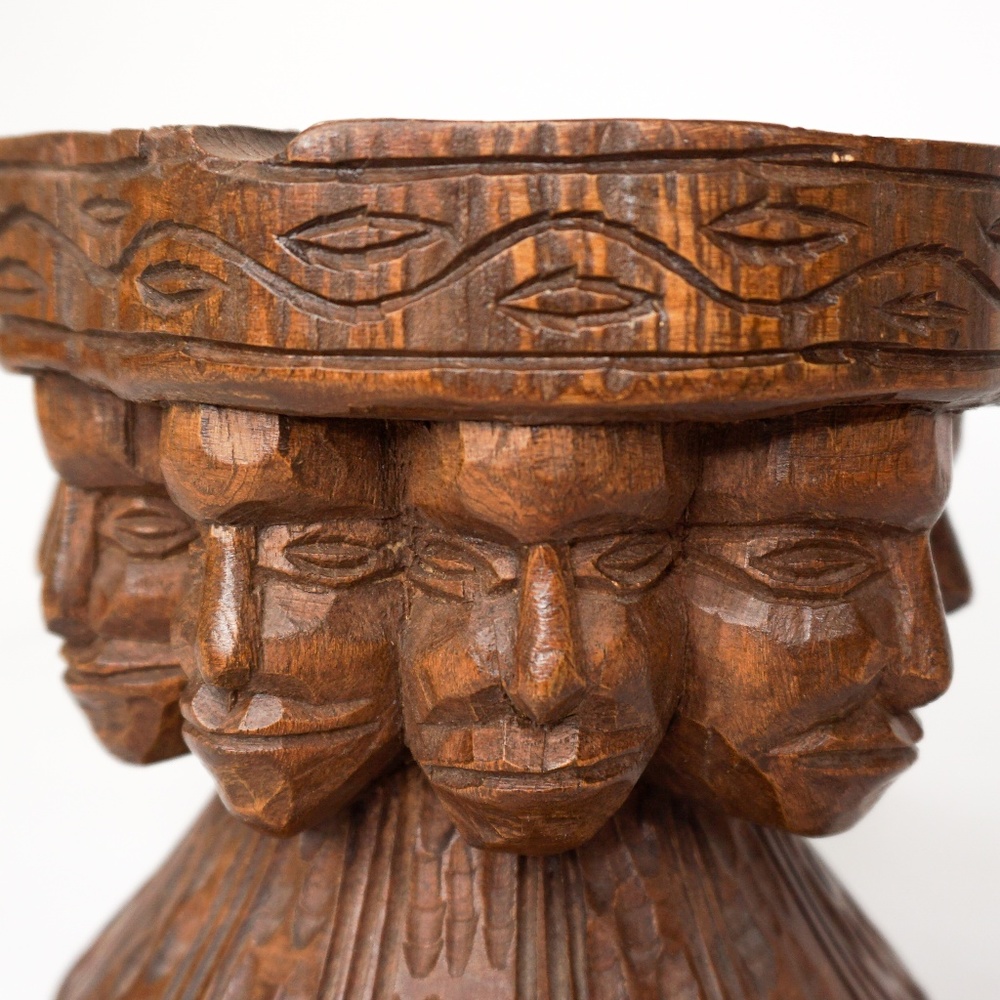 Vintage Wood Carved Faces Ashtray Unique - Picture 6 of 6